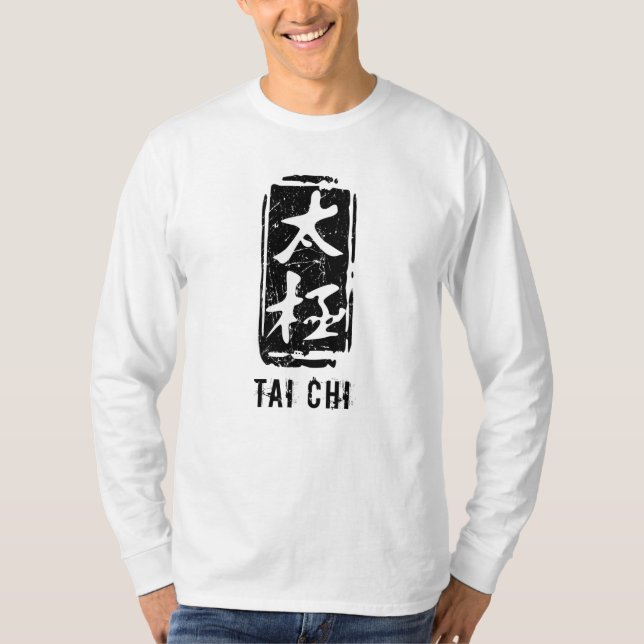 Kinesiska Tai Chi Ord Black and White Distress T Shirt (Framsida)