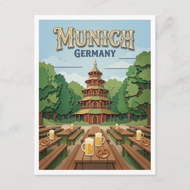 Kinesiska tornet München Tyskland Vykort (Framsida)