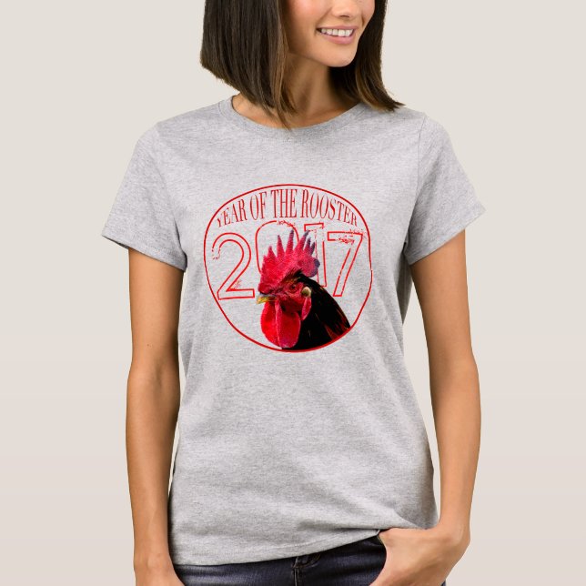 Kinesiska Tupp-kvinnor, pixliserat, nyår 2017 T Shirt (Framsida)