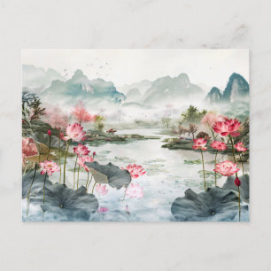 Kinesiska vattenfärgen Lotus och Serenbergen Vykort