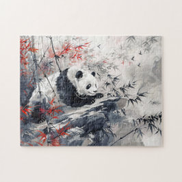 Kinesiska Watercolor Panda och Bamboo Pussel