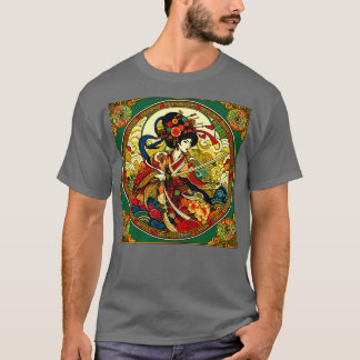 Kinesiska Woman Swordfighter i Art Deco Stil T Shirt