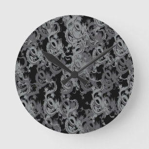 Kinesiska Ying Yang Dragon Rund Klocka