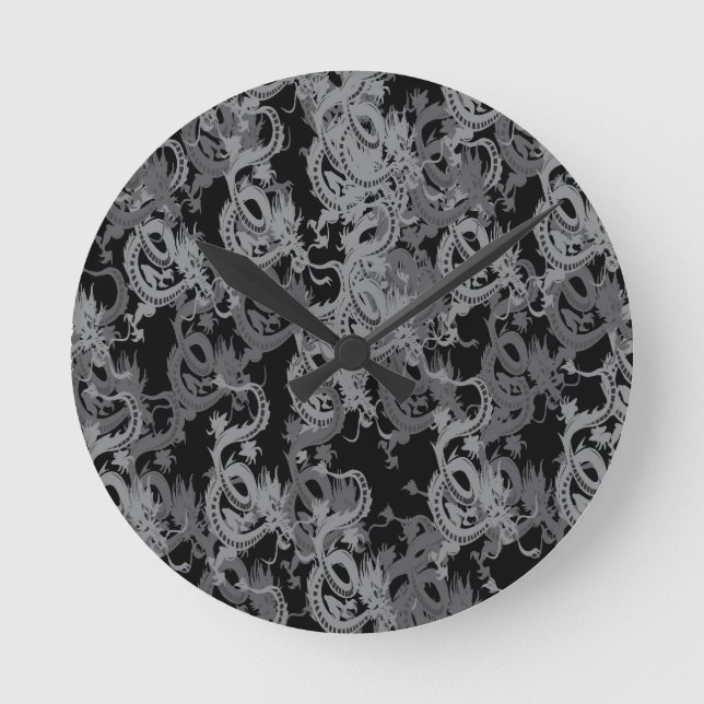 Kinesiska Ying Yang Dragon Rund Klocka (Framsida)