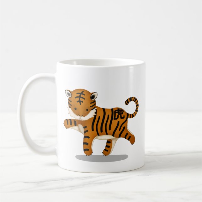 Kinesiska Zodiac Tiger Cute Astrology-tecken Kaffemugg (Vänster)