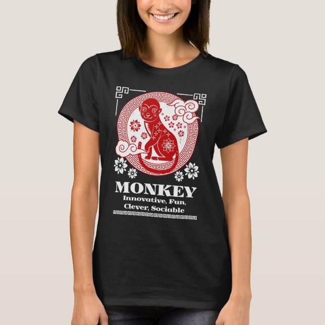 Kinesiska Zodiak Ape Personlighet T Shirt (Framsida)
