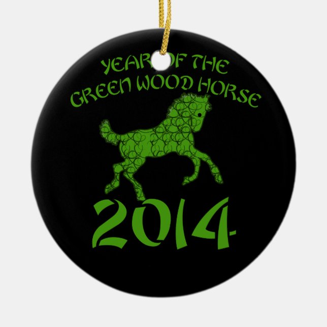 Kinesiskt år av den gröna Wood hästen Julgransprydnad Keramik (Framsidan)