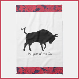 Kinesiskt astrologiår för Ox Black and Red Kökshandduk