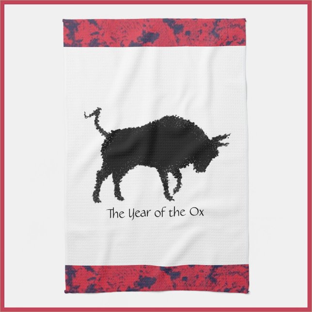 Kinesiskt astrologiår för Ox Black and Red Kökshandduk (Skapare uppladdad)
