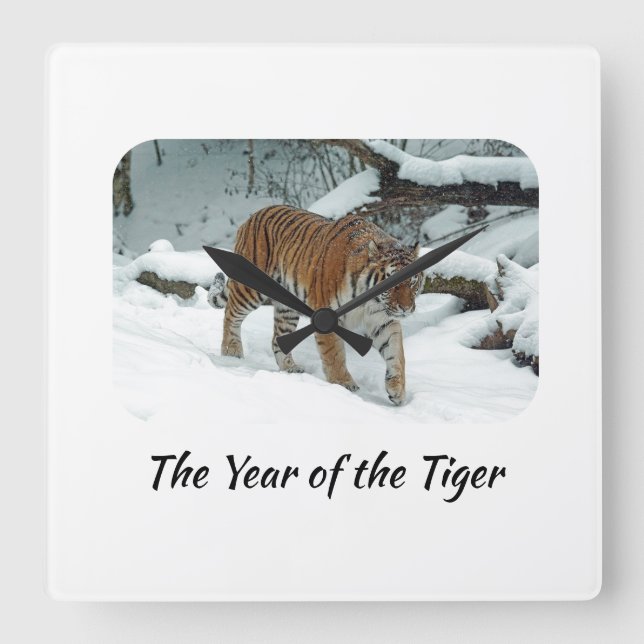 Kinesiskt astrologiår för tigern fyrkantig klocka (Framsida)