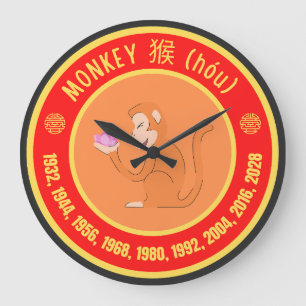 Kinesiskt astrologimonkey-tecken stor klocka