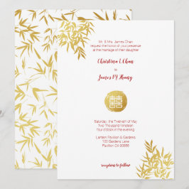 Kinesiskt bröllop för guld- bambudubblalycka inbjudningar