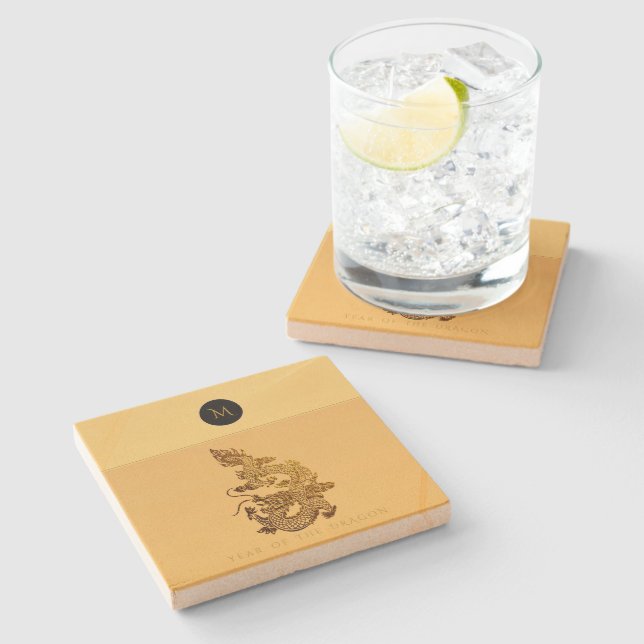 Kinesiskt Dragon Year 2024 Elegant Monogram SqSC Stenunderlägg (Sidan)