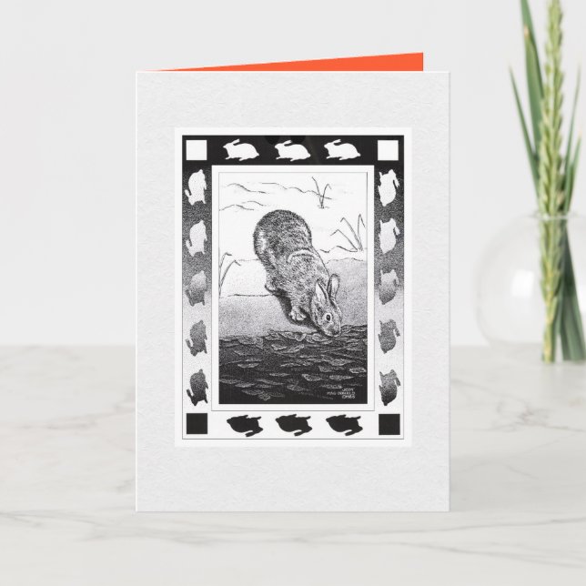 Kinesiskt kanin nytt år engelsk vikning hälsning kort (Framsida)