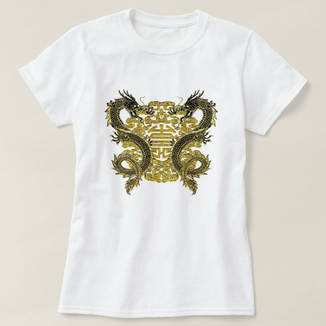 Kinesiskt livslängdsymbol och drakar t shirt (Design framsida)