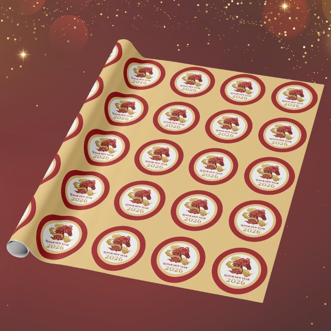 Kinesiskt lunisolar nytt år 2026 Häst Röd och Guld Presentpapper (Skapare uppladdad)