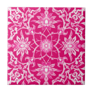 Kinesiskt mönster för art nouveau - Fuschia rosa Kakelplatta