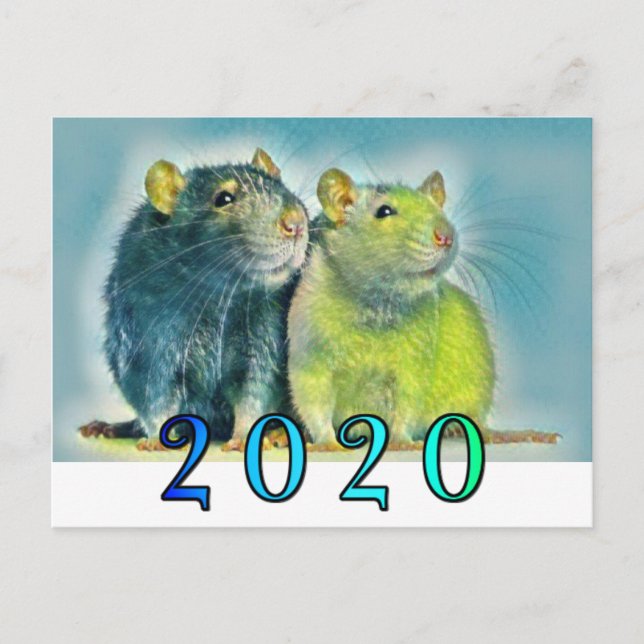 Kinesiskt nyår 2020 Råtta Vykort (Framsida)