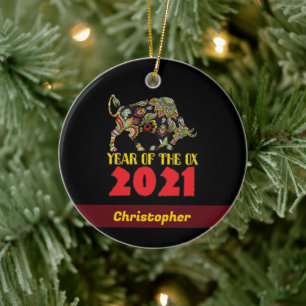 Kinesiskt nyår 2021 - Ox-året Julgransprydnad Keramik