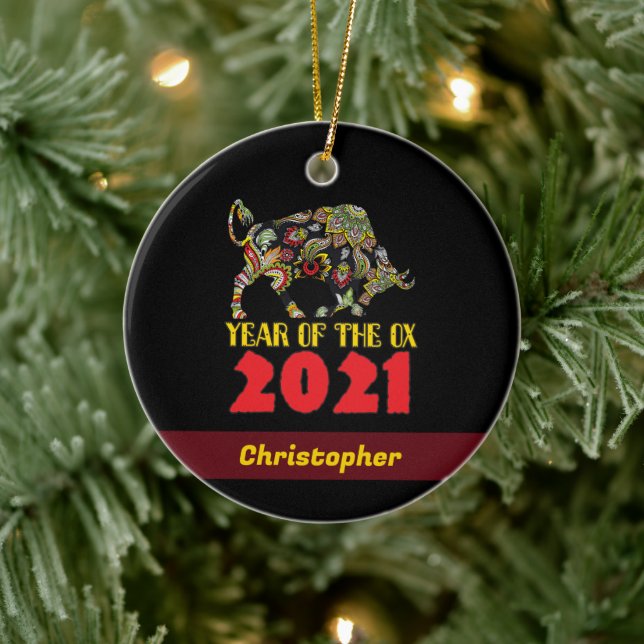 Kinesiskt nyår 2021 - Ox-året Julgransprydnad Keramik (Träd)
