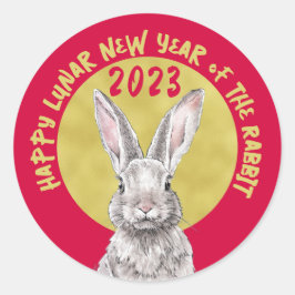 Kinesiskt nyår 2023: Rabbit Bunny Animal Red Guld Runt Klistermärke