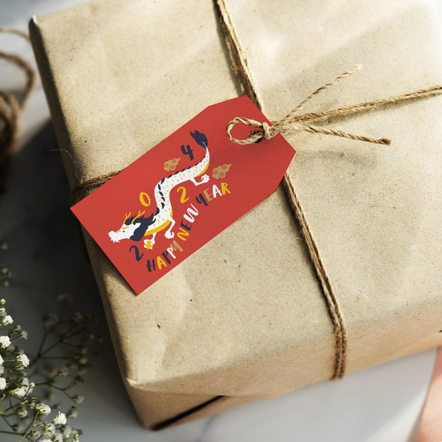 Kinesiskt nyår 2024 Dragons år Presentetikett (Skapare uppladdad)