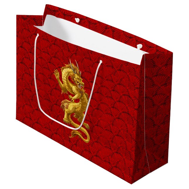Kinesiskt nyår 2024 Guld Dragon Gift Bags (Framsidan Vinklad)