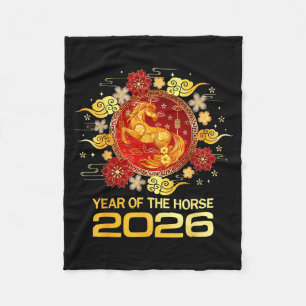 Kinesiskt nyår 2026 år för häst Glad nyår Fleecefilt