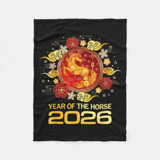 Kinesiskt nyår 2026 år för häst Glad nyår  Fleecefilt (Framsidan)