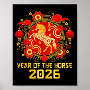 Kinesiskt nyår 2026 år för häst Happy New Poster