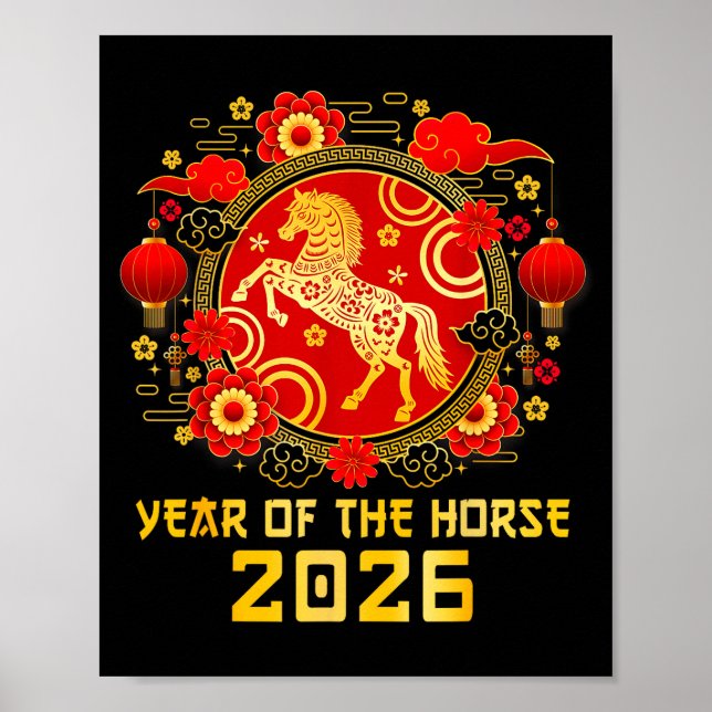 Kinesiskt nyår 2026 år för häst Happy New  Poster (Framsidan)