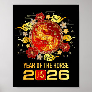 Kinesiskt nyår 2026 år för häst Lyckligt nytt år Poster