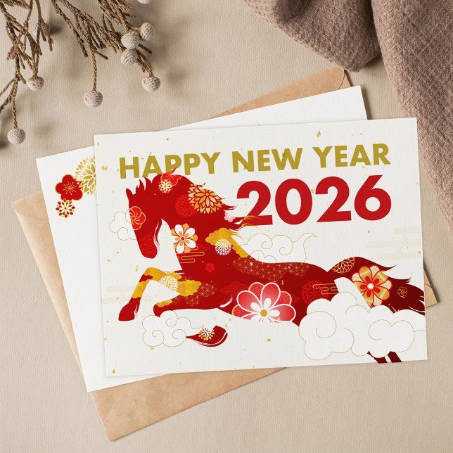 Kinesiskt nyår 2026 år för häst vykort (Skapare uppladdad)