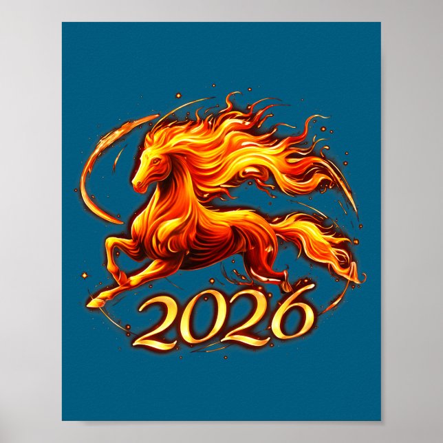 Kinesiskt nyår 2026 år för hästen Eldhäst Poster (Framsidan)
