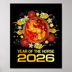 Kinesiskt nyår 2026 år för hästen lyckligt nytt poster