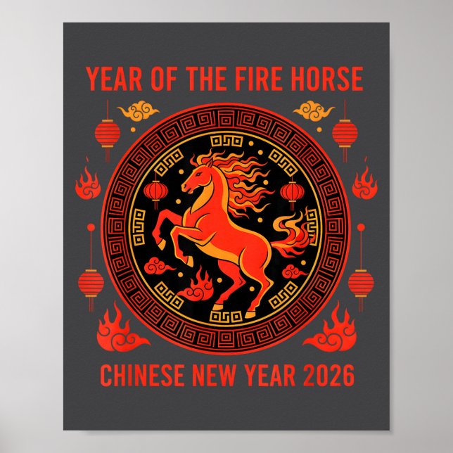 Kinesiskt nyår 2026 Eldhästen år  Poster (Framsidan)
