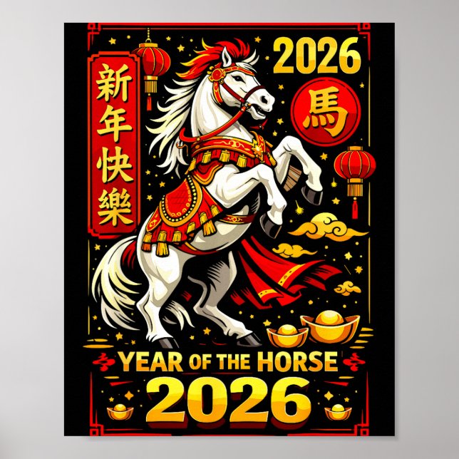 Kinesiskt nyår 2026 Häst År Lunar Zodiac Poster (Framsidan)