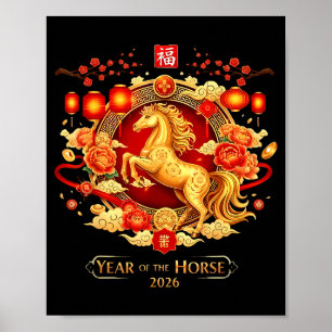 Kinesiskt nyår 2026 Häst Glad Kinesiskt nyår Poster