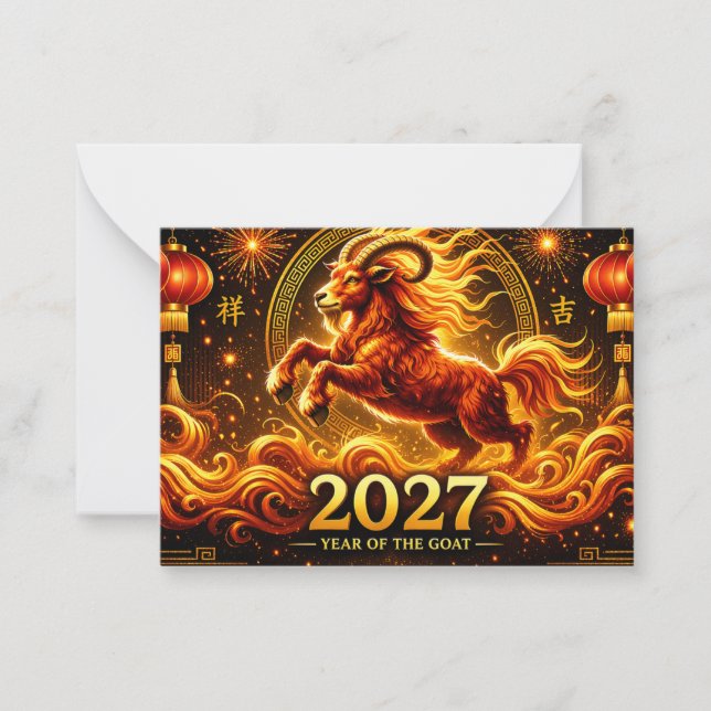 Kinesiskt nyår 2027 - År för den eldiga geten Anteckningskort (Framsida)