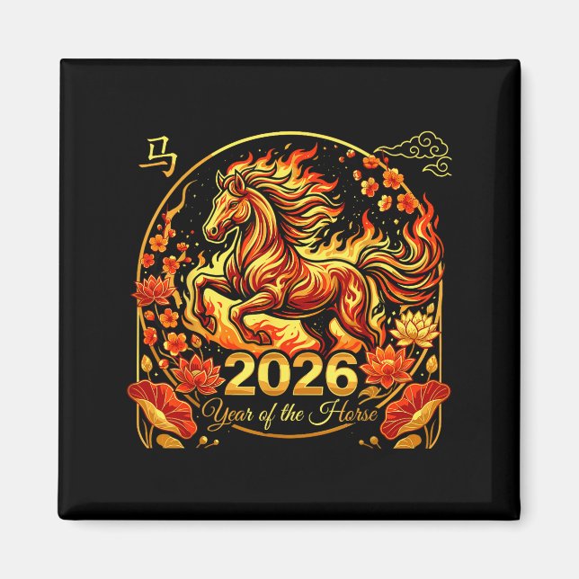 Kinesiskt nyår år för eldhästen 2026 magnet (Framsidan)