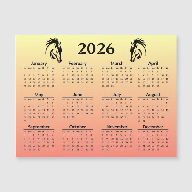 Kinesiskt nyår av häst 2026 kalender (Framsida)