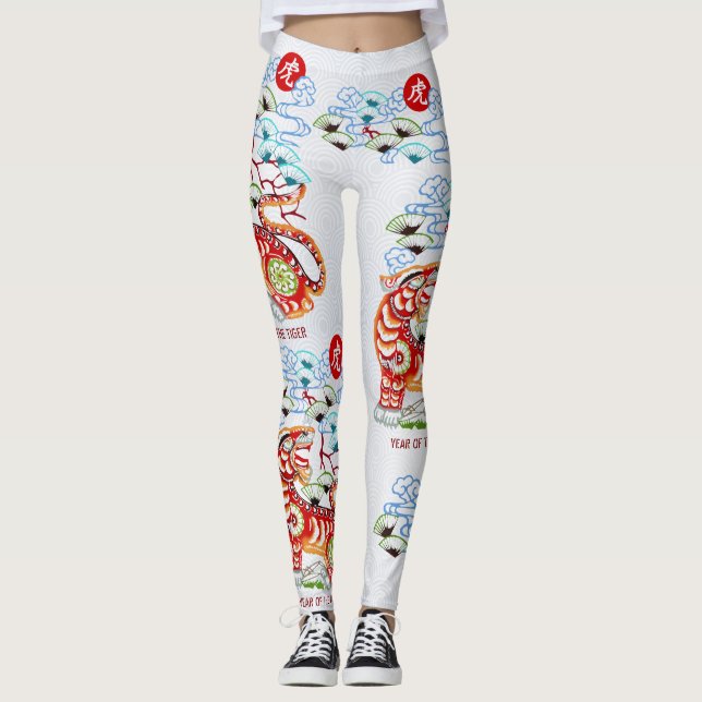 Kinesiskt nyår av tigerpapercut fet leggings (Framsida)