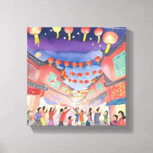 Kinesiskt nyår   Firande Watercolor Canvastryck