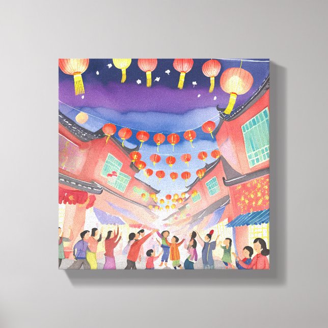 Kinesiskt nyår | Firande Watercolor Canvastryck (Framsida)