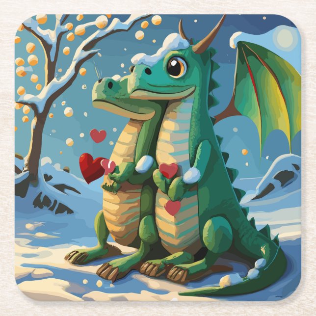 Kinesiskt nyår för drakparet underlägg papper kvadrat (Framsidan)