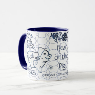 Kinesiskt nyår för Gris Blue Zodiac Artistic Mugg
