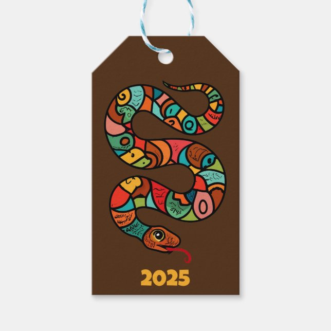 Kinesiskt nyår för Grönt Wood Snake 2025 Presentetikett (Framsidan)