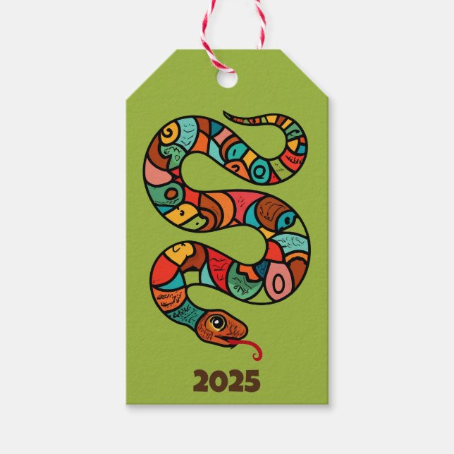 Kinesiskt nyår för Grönt Wood Snake 2025 Presentetikett (Framsidan)