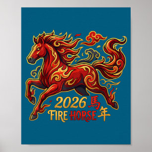 Kinesiskt nyår för hästen 2026 Eldhäst Kina Poster