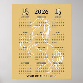 Kinesiskt nyår för hästen 2026 kalender poster